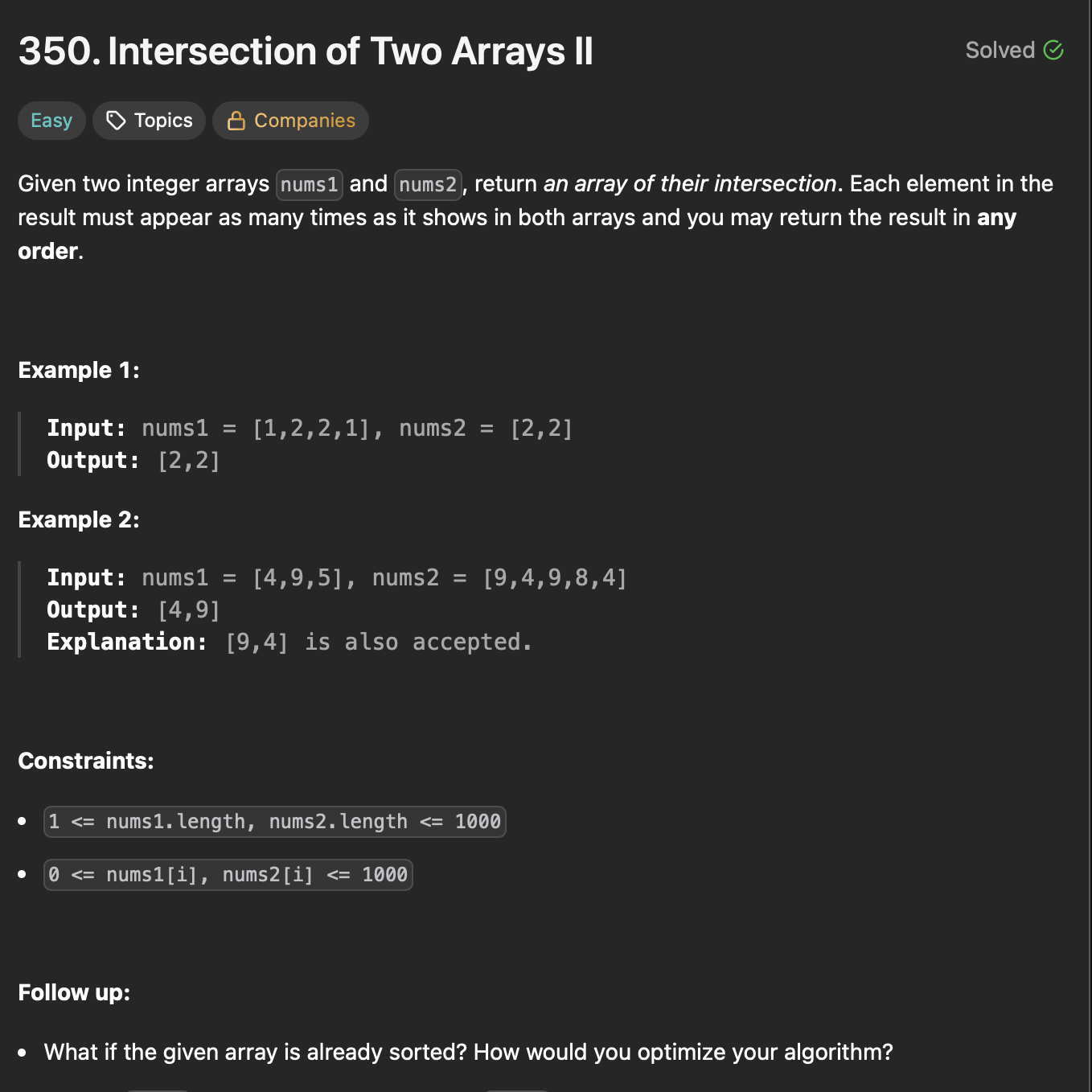 LC: 350: Intersection of Two Arrays II
